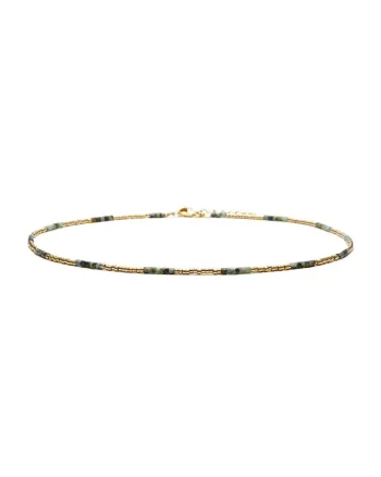 Colier choker placat cu aur 18 K,  cu pietre naturale African si Sunstone Miyuki Seed, elegant Vania, 35 cu 4cm, Verde/Auriu
