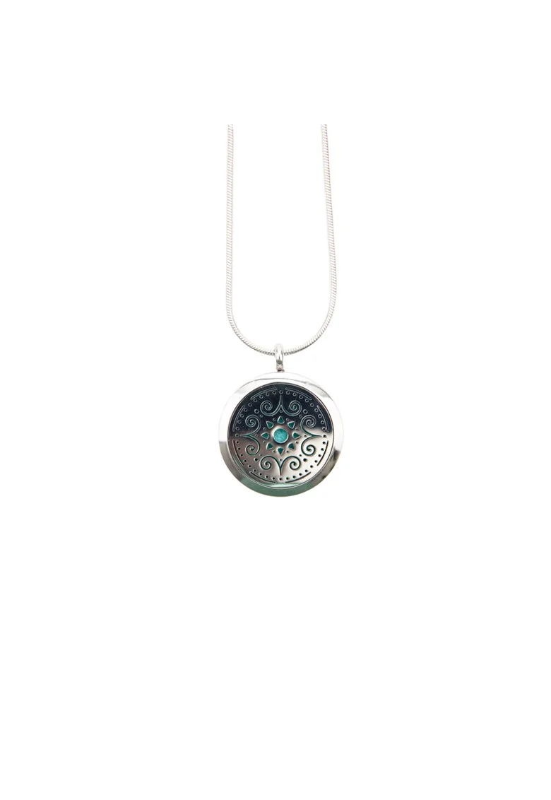 Medalion Aromaterapie,  tip difuzor pentru uleiuri esentiale, model Mandala ASMEE, cu Lant Snake din Otel Inoxidabil, 25 cm