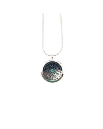 Medalion Aromaterapie,  tip difuzor pentru uleiuri esentiale, model Mandala ASMEE, cu Lant Snake din Otel Inoxidabil, 25 cm