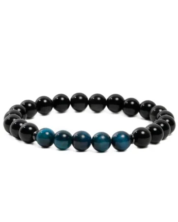 Bratara eleganta handmade barbati,  din Cristale de Obsidian si Ochi de Tigru, Kareem, sfere 8mm, negru-albastru, 19