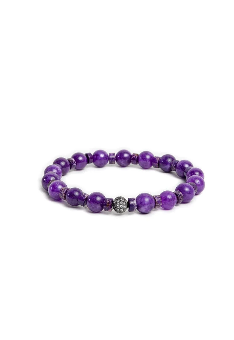 Bratara pietre semipretioase dama,  din cristale de Jad Mov, Chameli, sfere de 6mm,