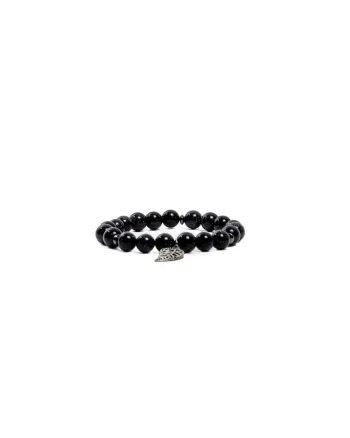 Bratara Brigitta din pietre Sand Stone,  realizata manual cu charm frunza, sfere de 8mm, albastru, 17-18cm