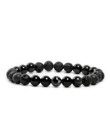 Bratara barbati handmade,  din Obsidian si Lava, Amir, margele de 8mm, negru, 19cm