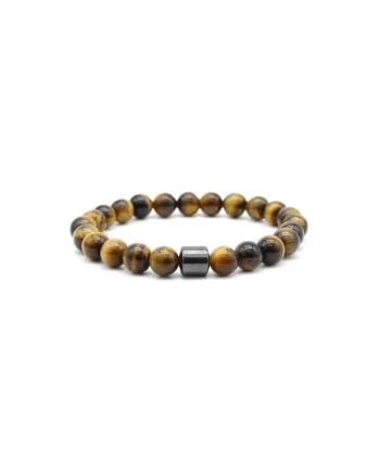 Bratara “TIGER”,  cu pietre naturale Ochi De Tigru, sfere de 8mm si Hematit Magnetic, maro, Maro