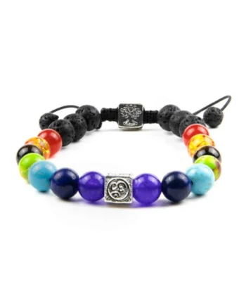 Bratara Snur Difuzor Aromaterapie “Tamar” 7 Chakre,  cu pietre de Lava (Vulcanice), Multicolor