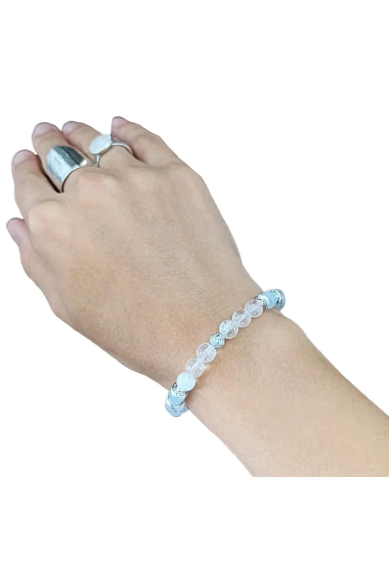 Bratara femei  Shanti, cristale de cuart transparent si Acvamarin, 6mm, set