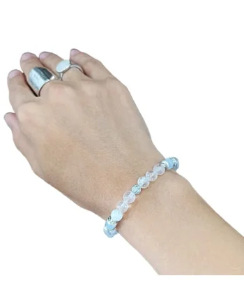 Bratara femei  Shanti, cristale de cuart transparent si Acvamarin, 6mm, set