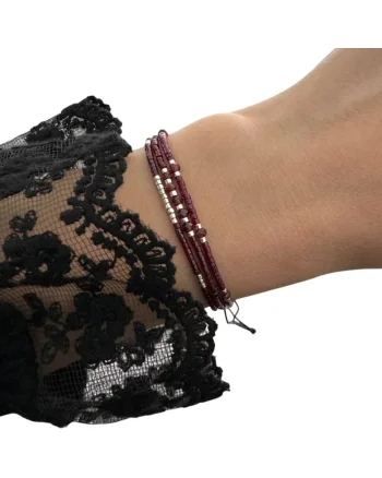 Bratara handmade  Inaya 3 straturi, cristale Granat, sticla, multicolor