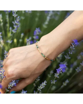 Bratara Boho din pietre semipretioase Rubin Zoisit placata cu aur de 18K, alama