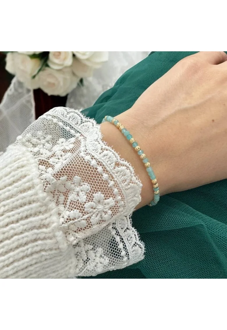Bratara eleganta dama handmade Nabila cu Amazonit si argint placat cu aur 925