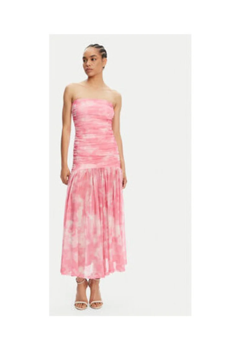 Rochie  floral, roz, poliester si elastan
