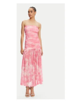 Rochie  floral, roz, poliester si elastan