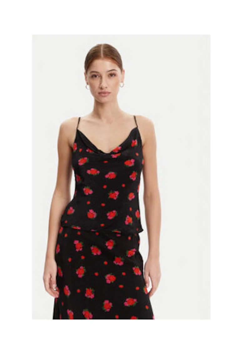 Top dama  model floral, negru, 100% viscoza