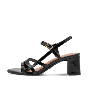 Sandale cu aspect lacuit si toc masiv, Negru