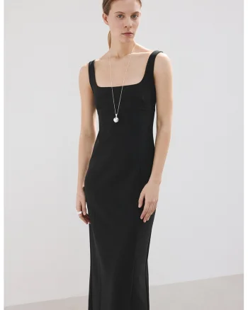 Rochie midi cu slit pe partea din spate, Negru