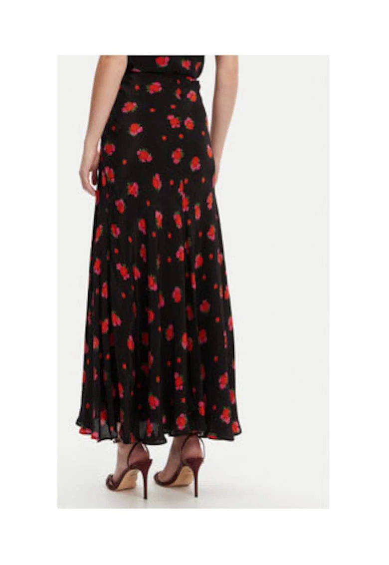 Fusta  model floral, negru, 100% viscoza