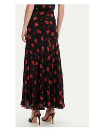 Fusta  model floral, negru, 100% viscoza
