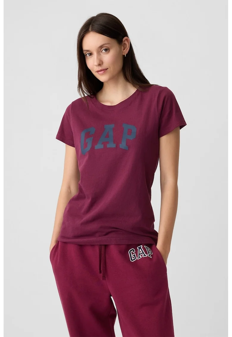 Tricou din bumbac cu logo, Visiniu