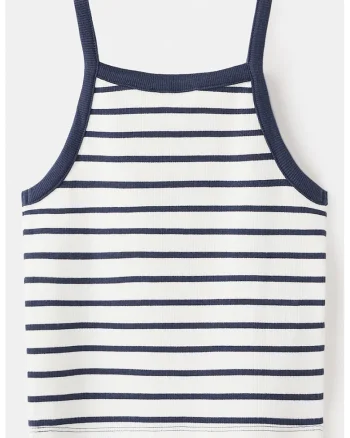 Top striat cu dungi, Alb/Bleumarin