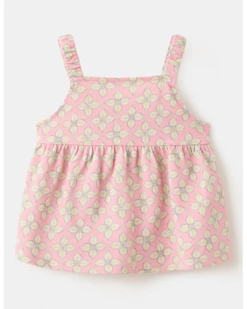 Top de bumbac cu decolteu patrat, Galben/Roz