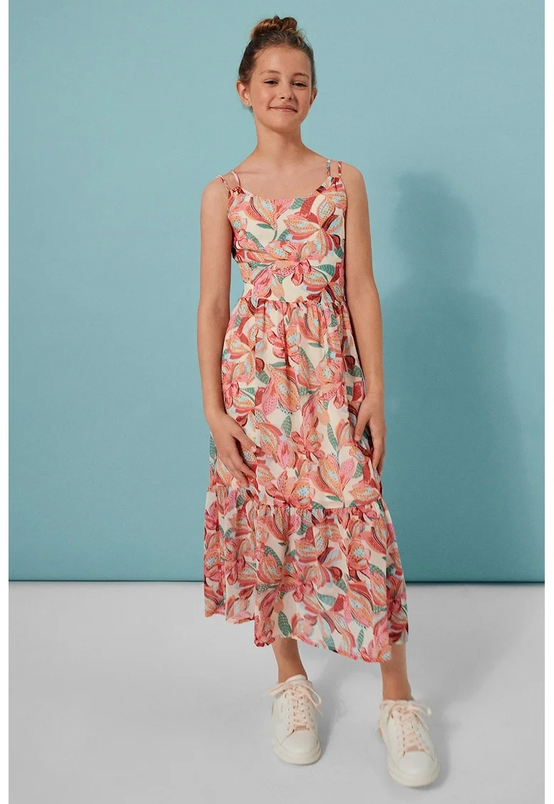 Rochie midi cu bretele ajustabile, Verde/Portocaliu/Roz