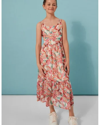 Rochie midi cu bretele ajustabile, Verde/Portocaliu/Roz
