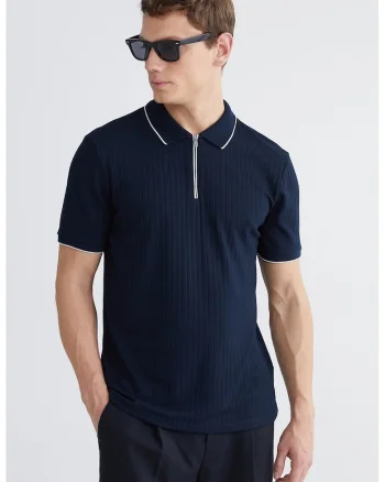 Tricou polo cu fenta cu fermoar, Alb/Albastru ultramarin