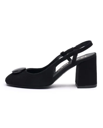 Pantofi slingback din piele intoarsa cu detaliu pe partea din fata, Negru