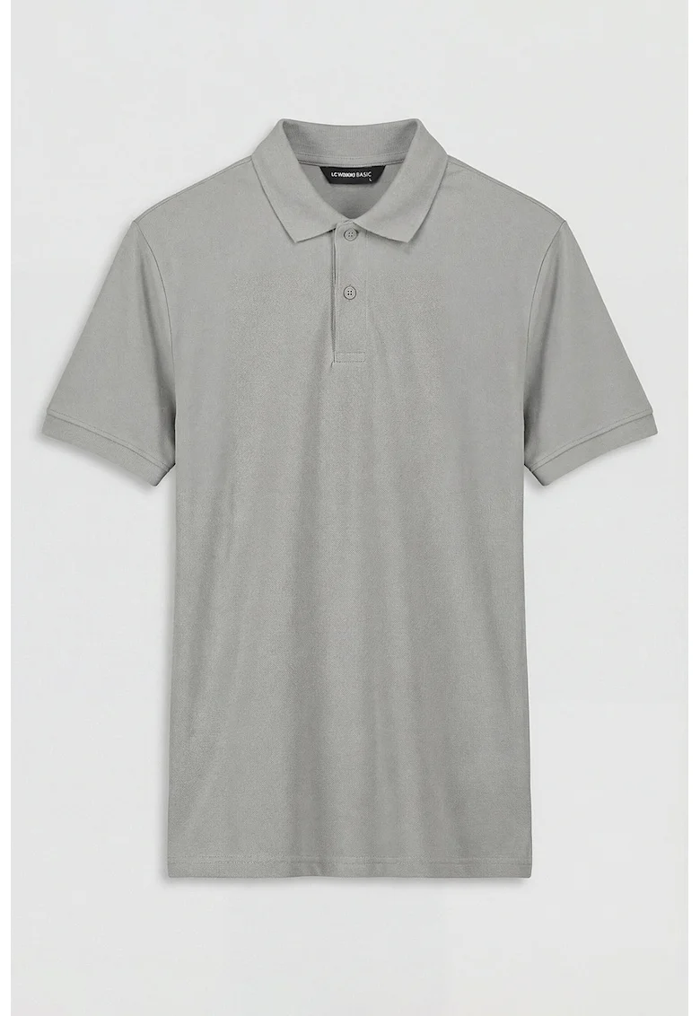 Tricou polo din bumbac pique, Gri deschis