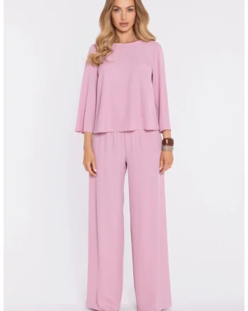 Pantaloni palazzo cu talie inalta, cu talie elastica - pulbere XXL