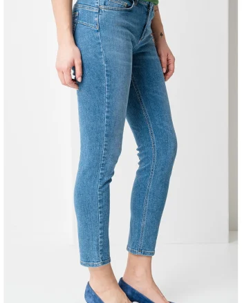 Blugi crop din amestec de bumbac, Albastru deschis