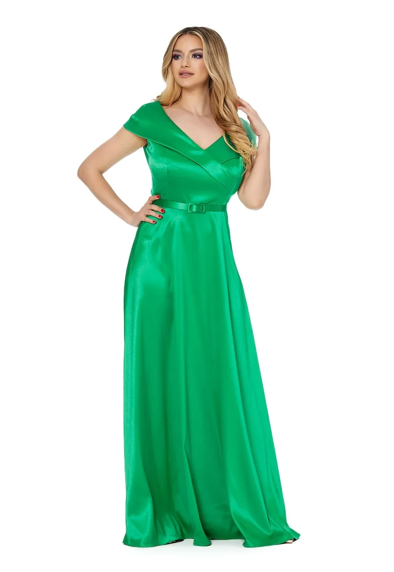 Rochie de satin cu o curea subtire Marquise, Verde electric
