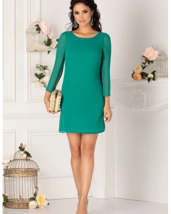 Rochie mini cu decolteu rotund si maneci cu decupaje, Verde