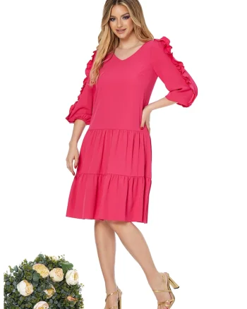 Rochie cu decolteu in V si terminatie evazata, Fucsia