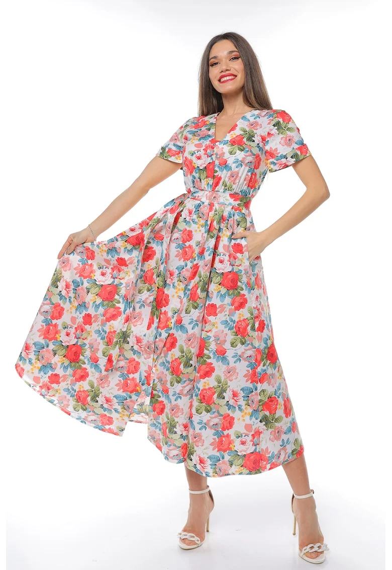 Rochie-camasa cu cordon in talie, Rosu/Alb/Albastru