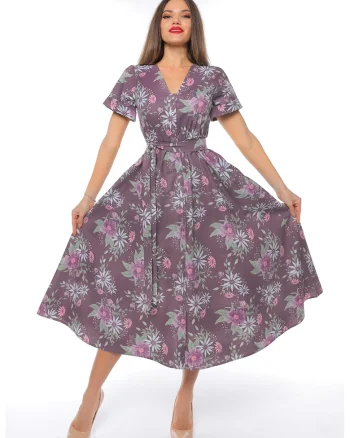 Rochie-camasa cu cordon in talie, Verde/Violet