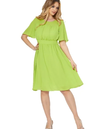 Rochie evazata cu decolteu rotund Nora, Verde lime