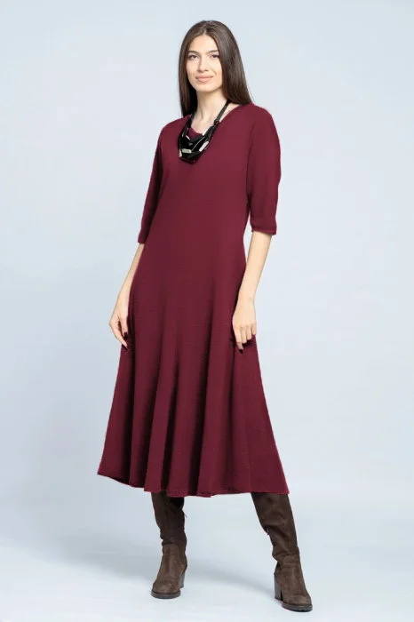 Rochie cambrata din tricot de vascoza, bordo