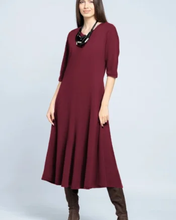 Rochie cambrata din tricot de vascoza, bordo
