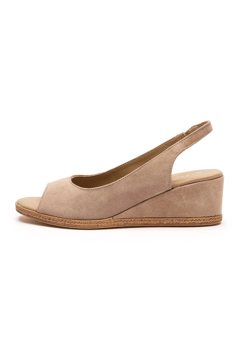 Sandale slingback din piele intoarsa cu talpa wedge, Maro taupe deschis
