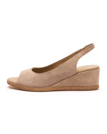 Sandale slingback din piele intoarsa cu talpa wedge, Maro taupe deschis