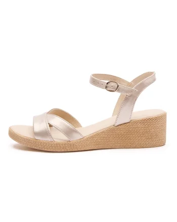 Sandale-espadrile de piele cu talpa wedge, Auriu/Bej deschis