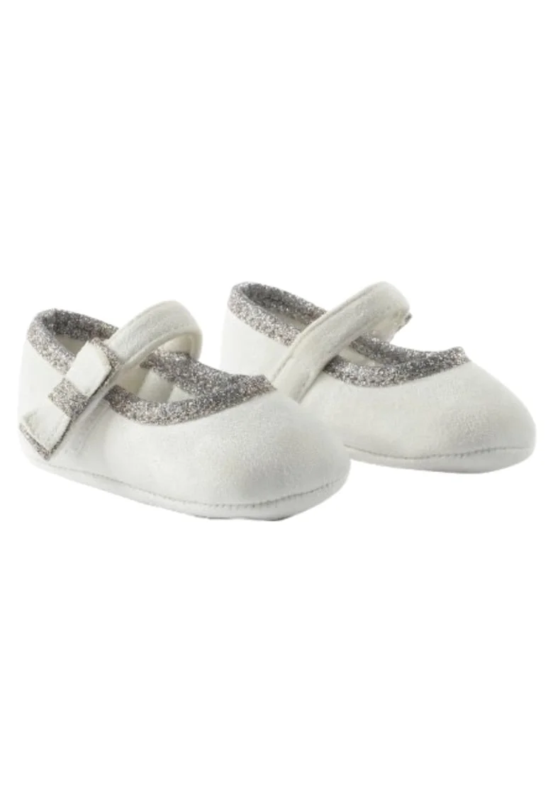 Pantofi bebe fetita iDO, velcro, eleganti, Alb/Argintiu
