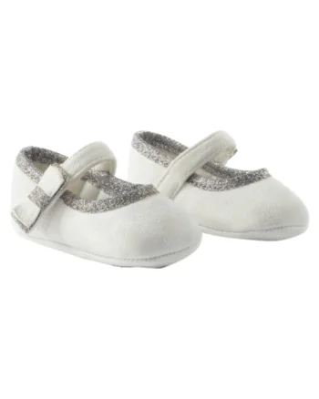 Pantofi bebe fetita iDO, velcro, eleganti, Alb/Argintiu