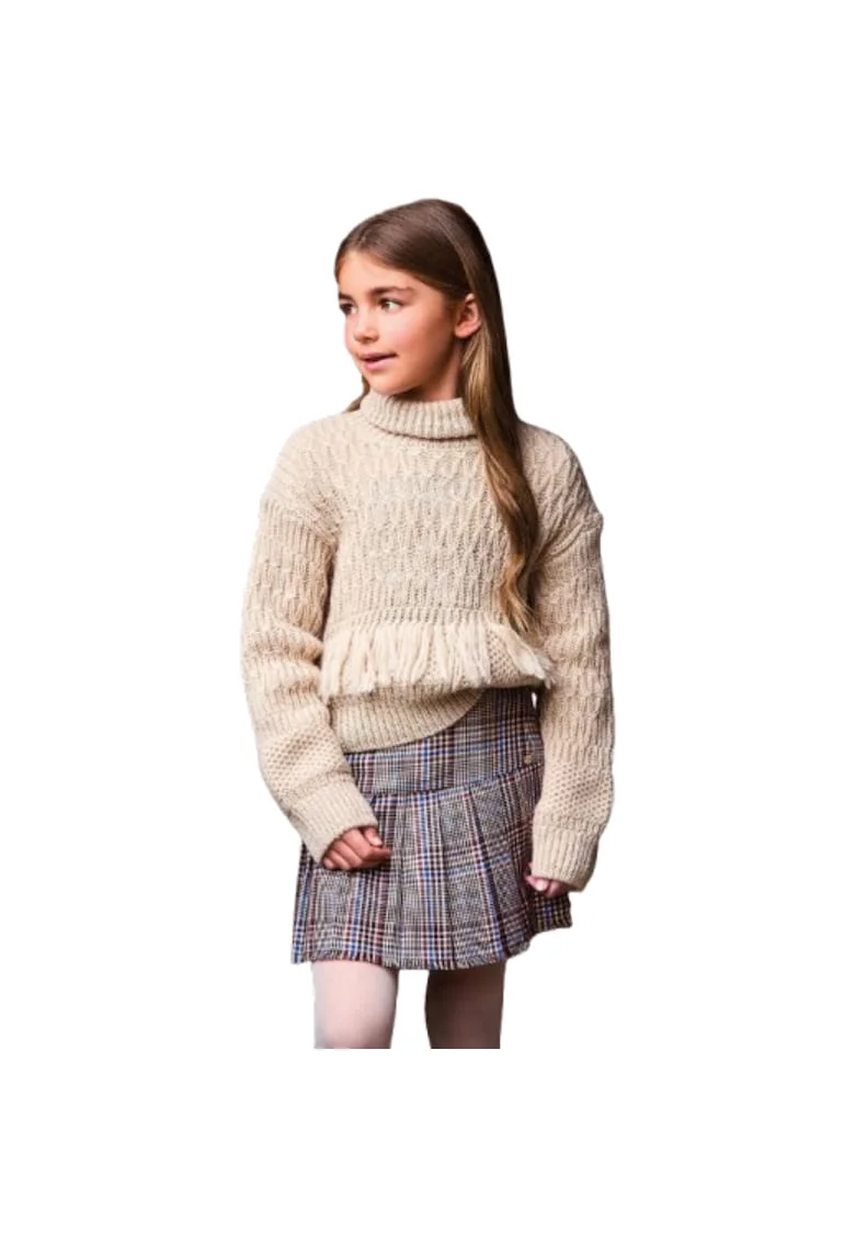Fusta fete plisata  mini cu carouri, Maro, Bej, Albastru