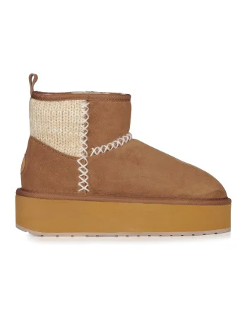 Ghete flatform de piele intoarsa fara inchidere Stinger, Maro camel