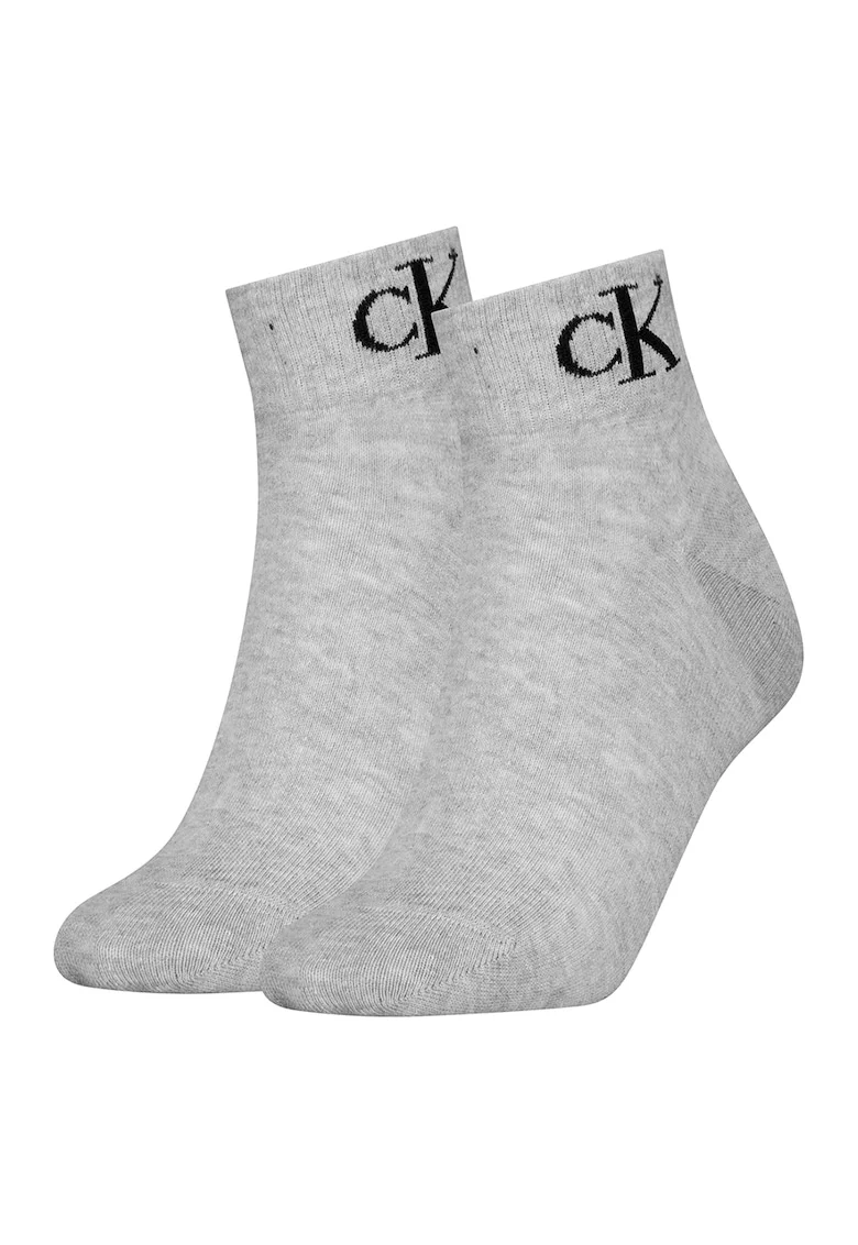 Set de sosete scurte cu logo - 2 perechi, Negru/Gri inchis melange