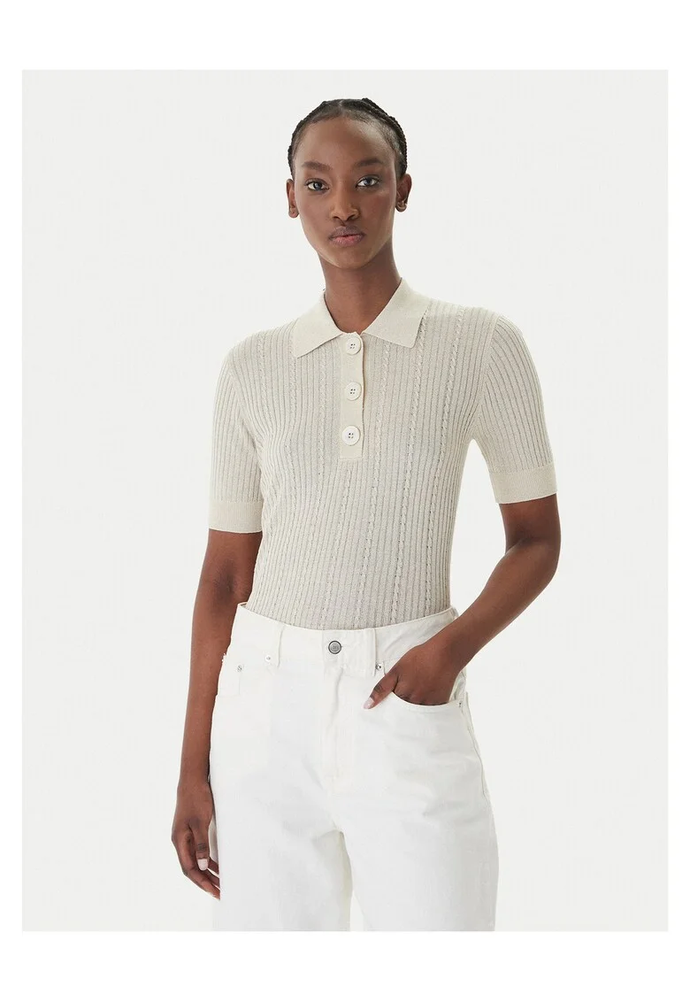 Tricou dama,  slim fit, bej, viscoza/poliester/fibre metalice