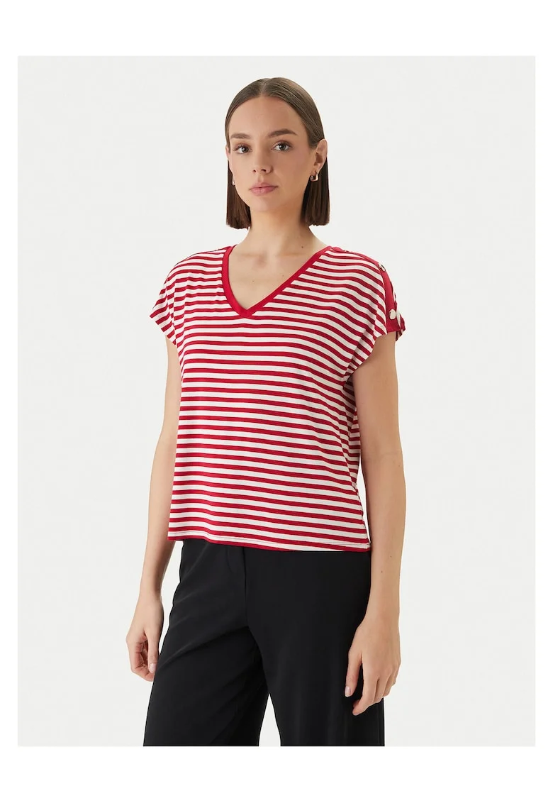 Tricou dama,  model dungi, rosu/alb, viscoza/elastan