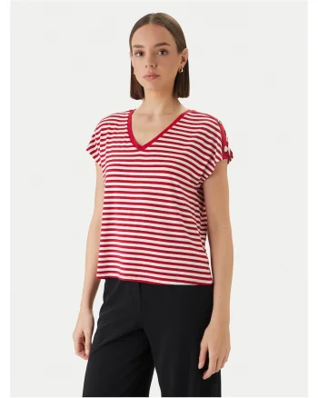 Tricou dama,  model dungi, rosu/alb, viscoza/elastan